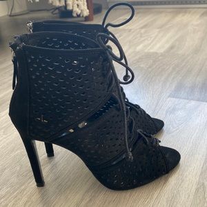 Black heeled boot sandal